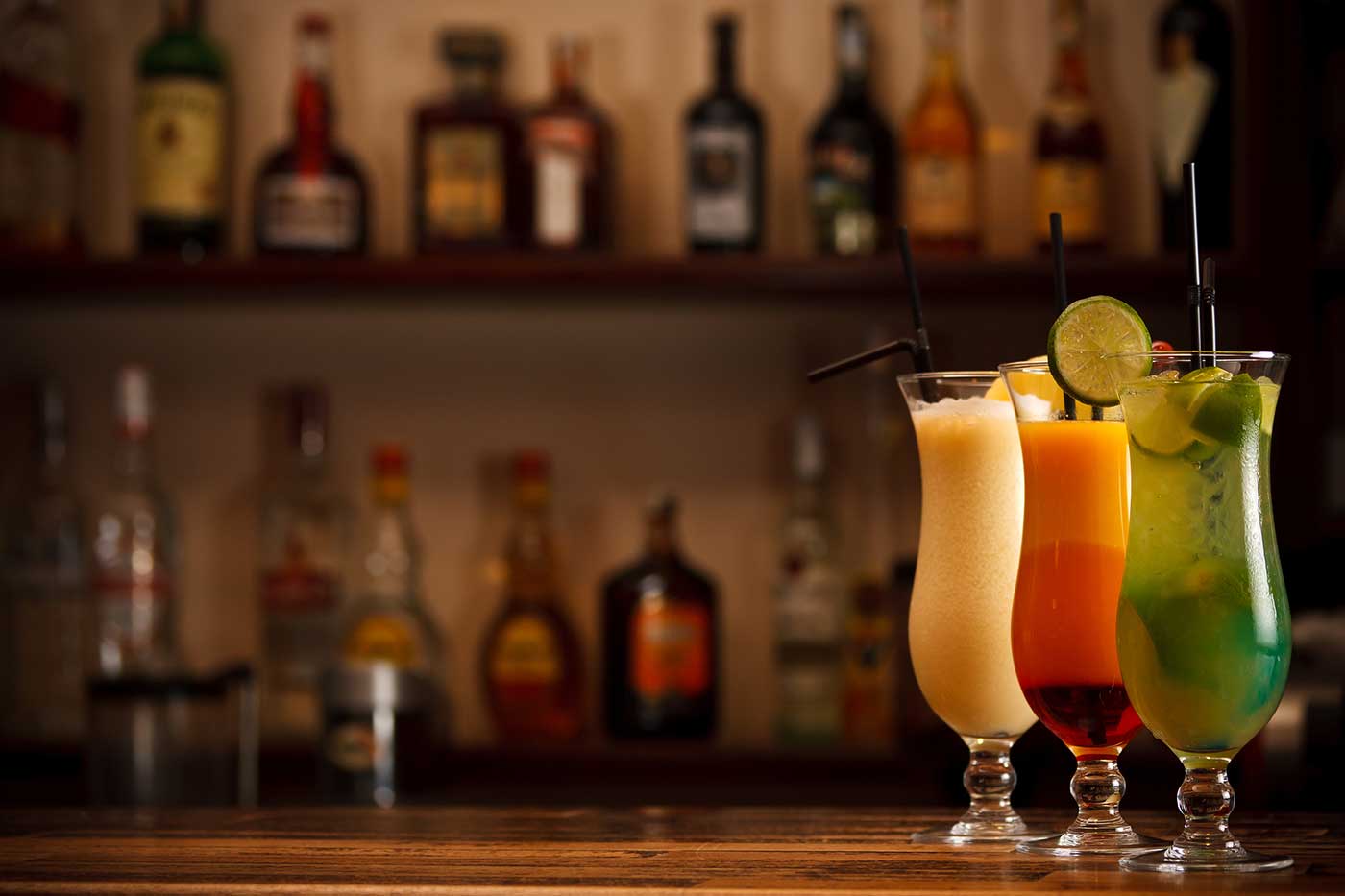 Three tropical mixed drinks